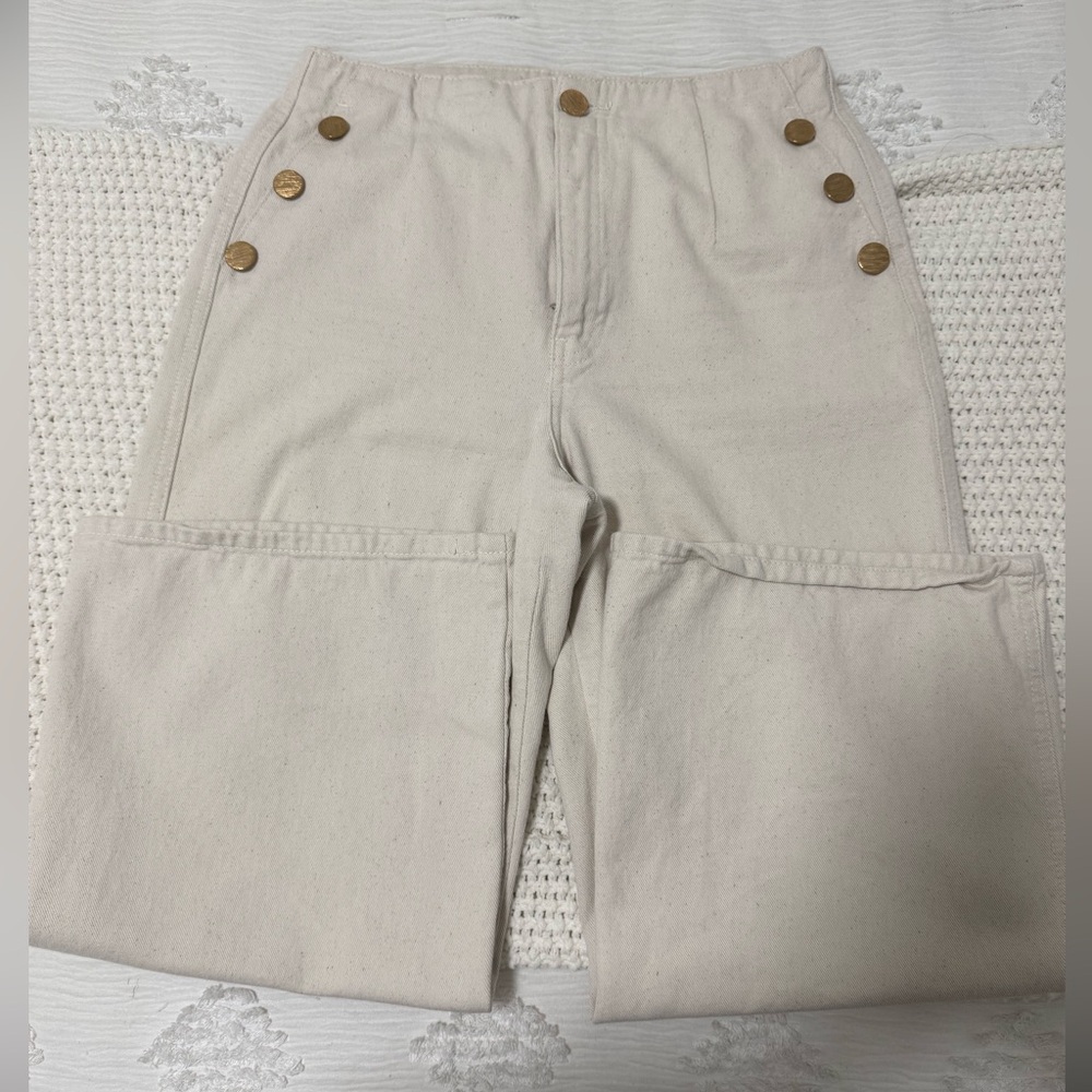 Zara Beige Pants with Gold Button